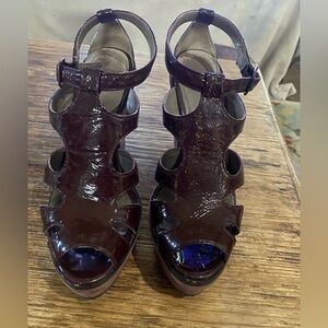 Donald J Pliner Ankle Strapped Platform Wedge burgundy 6.5